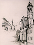 Bene Vagienna CHIUSA DEI BATTUTI NERI cartaceo tecnica mista 70 x 50