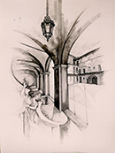 Bene Vagienna CORTILE INTERNO CASA RAVERA cartaceo tecnica mista 70 x 50