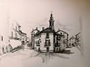 Bene Vagienna INGRESSO AL PAESE cartaceo tecnica mista 50 x 70