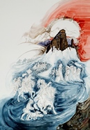 HUGO ALLA SACRA DI SAN MICHELE acquerello 50 x 70