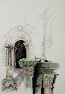 I CAPITELLI DELLA SACRA DI SAN MICHELE acquerello 50 x 70