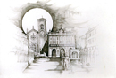 Moncalieri PIAZZA E DUOMO acquerello 50 70