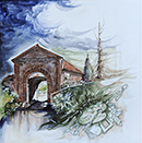 Mondovì LA CASA DI CANGIOLI porta di carassone acrilico su tela 40 x 40