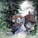 Mondovì VIA VASCO E LA CASA DI OSVALDO acrilico su tela 40 x 40