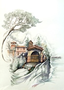 Pianezza LA CAPPELLA DI SAN SEBASTIANO acquarello 50 x 70