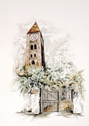 Rivoli CAMPANILE DELL'ANTICA COLLEGGIATA acquerello 50 x 70