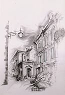 Rivoli PIAZZA GARIBALDI E SAN ROCCHETTO acquerello 50 x 70
