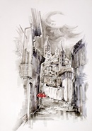Rivoli PIOGGIA IN VIA ROMBO' acquerello 50 x 70