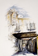 Rivoli VERSO VIALE PARTIGIANI DA VIA PIOL acquerello 50 x 70