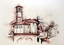 Villarbasse INGRESSO CON CAMPANILE acquerello 50 x 70