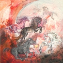 CAVALLI ALATI olio su tela 100 x 100