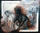 CAVALLI IN FUGA 3 tecnica mista su cartone 50 x 70