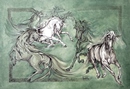 CAVALLI VERDI tecnica mista su cartone 50 x 70