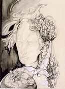 SUSANNA CON SOGNI tecnica mista su cartaceo 35 x 50