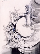 TRASCINANDO LA LUNA tecnica mista su cartaceo 35 x 50