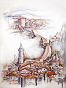 Mondovì FUNICOLARE acquerello 50 x 70