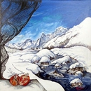 MELOGRANI E NEVE acrilico su tela 70 x 70