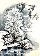 OCHE IN VOLO acrilico su tela 50 x 70