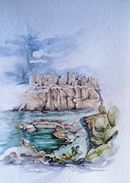 Yemen ACQUE A TAIZZ acquerello 35 x 50