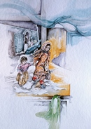 Yemen ANDANDO A SCUOLA acquerello 35 x 50