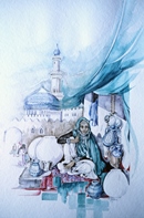 Yemen DONNA DEL NORD acquerello 35 x 50