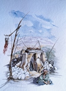 Yemen FORNO DA CALCE acquerello 35 x 50