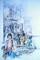 Yemen LA POZZANGHERA acquerello 35 x 50