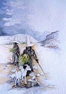 Yemen LE CAPRETTE acquerello 35 x 50