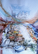 Yemen MERCATO acquerello 35 x 50