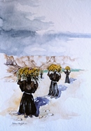 Yemen PORTATRICI DI ERBE acquerello 35 x 50