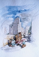 Yemen VENTO A AT-TAWILA acquerello 35 x 50