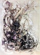 TRE SAGGI E UN DILEMMA olio su tavola 70 x 100